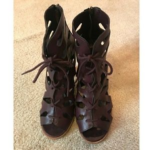 Burgundy Call it Spring gladiator heels